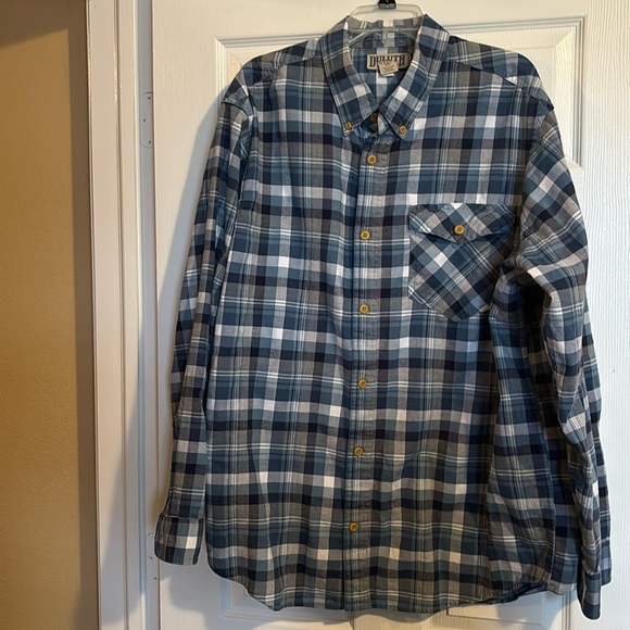 Duluth Trading Co men’s blue plaid long sleeve button down shirt size XXL - Picture 1 of 9